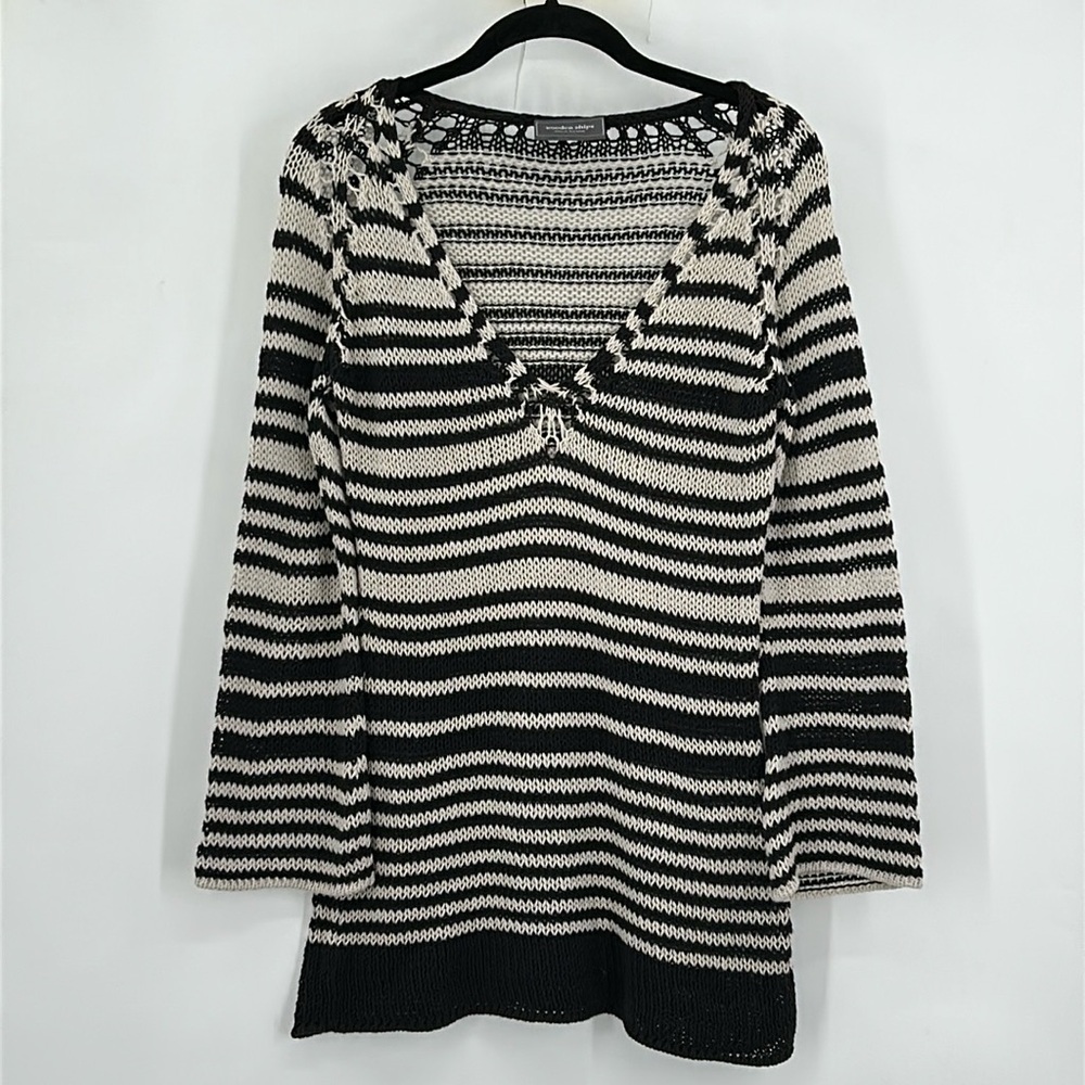 Wooden Ships Black and White Striped V-Neck Sweater